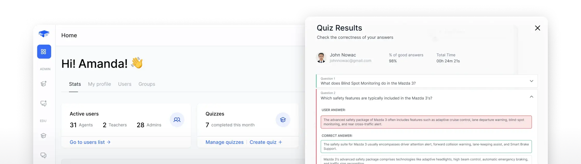View of Agent Trainer app
